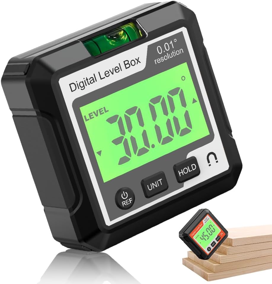 0-90° Digital Angle Finder Level Magnetic Electronic Gauge Inclinometer Protractor Tool, Magnetic Digital Angle Finder Level Box for Woodworking Tablesaw Construction Protractors (Black white)