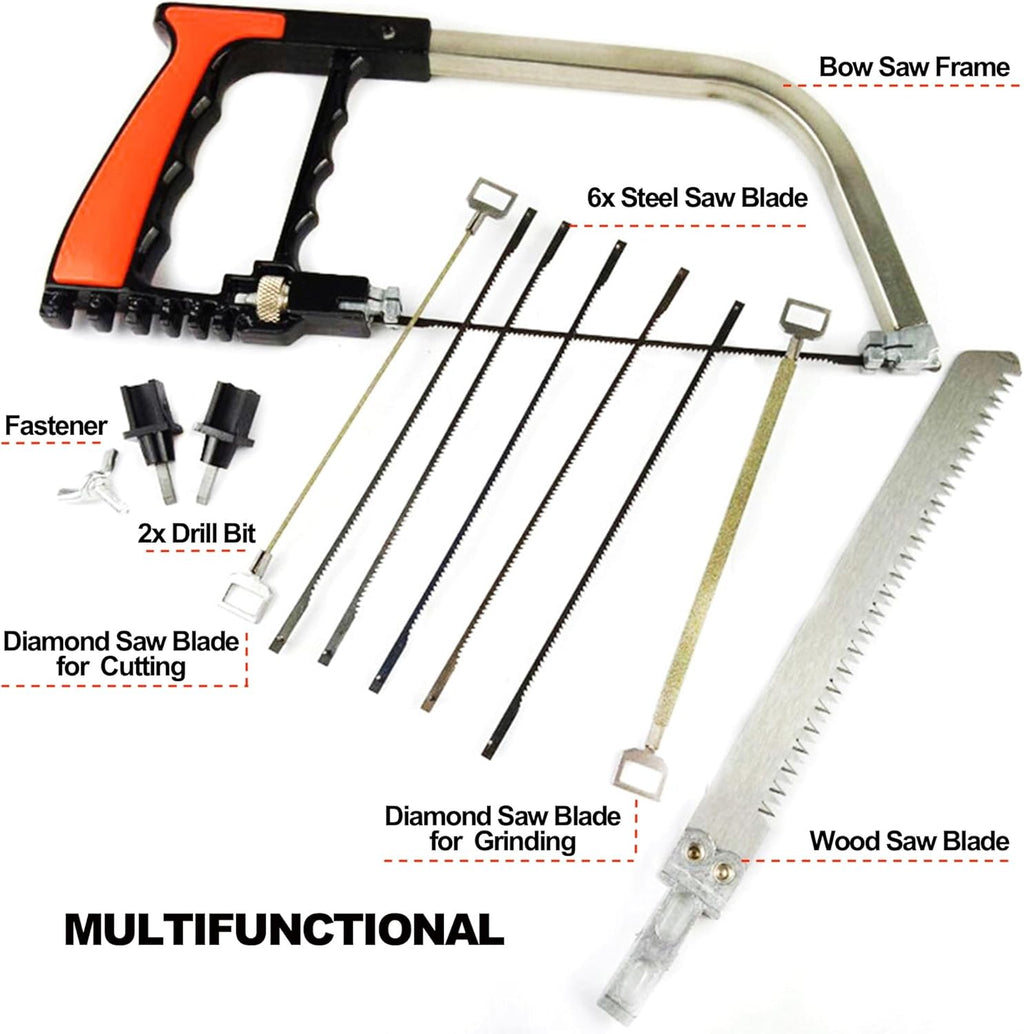 12pcs Multifunctional Coping Saw Set, 10” Hack Saws, Portable Handsaw, Steel/Diamond Saw Blades for Small DIY Woodworking Crafts Metal Ceramic Tile Plastic PVC Cutting Grinding