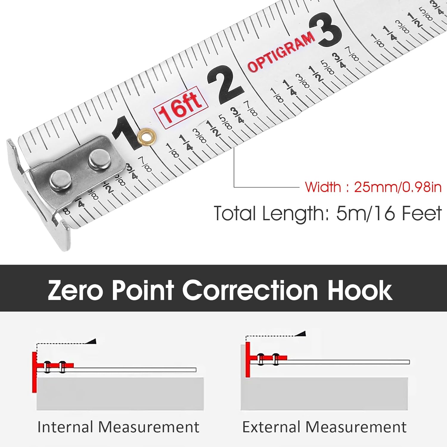 2 PCS Retractable Tape, 5M/16Ft Stainless Steel Measuring Tape, Self-Lock Double-Sided Scale Retractable Metric Ruler, Non-Fall Wear-Resistant Hollow Design Tape Measure for Household Industrial