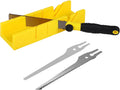 4 PCS Mitre Box and Saw Set, 3 Interchangeable Hand Saws with Fine Serrated Teeth, Yellow Miter Box with Multi-Angle Cutting Slots, Precision Cutting for DIY and Professional Projects