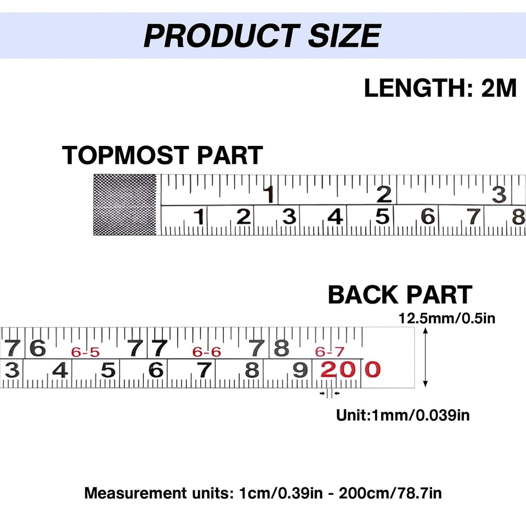 2 Pack Self-Adhesive Measuring Tape, 78 Inch/200cm Steel Peel & Stick Tape Measure, Imperial & Metric Scales, Left-Right Reading Ruler for Workbench, Woodworking, Table Saw, Drafting Table, White
