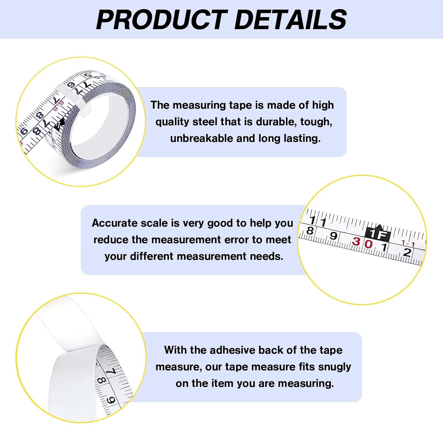 2 Pack Self-Adhesive Measuring Tape, 78 Inch/200cm Steel Peel & Stick Tape Measure, Imperial & Metric Scales, Left-Right Reading Ruler for Workbench, Woodworking, Table Saw, Drafting Table, White