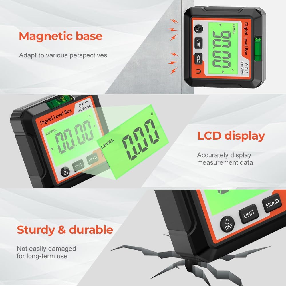 0-90° Digital Angle Finder Level Magnetic Electronic Gauge Inclinometer Protractor Tool, Magnetic Digital Angle Finder Level Box for Woodworking Tablesaw Construction Protractors (Black white)