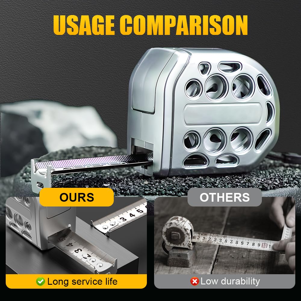 New 16/25FT Stainless Steel Measuring Tape, Upgrade Waterproof Retractable Tape Hollow Retractable Tapes Measure, Strong Magnetism on The Bottom Portable Tapes Measure (Sliver, 25 FT)