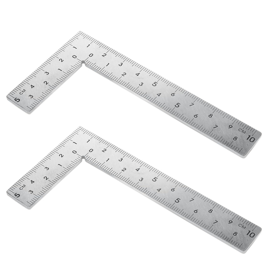 2pcs Stainless Steel L Shaped Ruler 90 Degree Right Angle Double Sided Ruler Sliver Metal Square Right Angle Rulers with Clear Scale Square Framing Measuring Tool for Engineer 2 inch by 4 inch