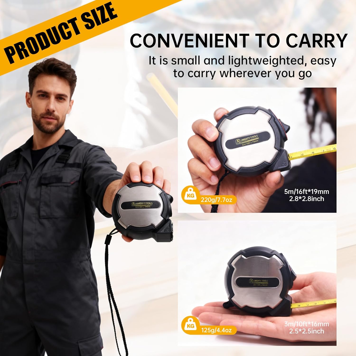 10FT Tape Measure, Small Retractable Measuring Tape, Mini Tape Measure with Metric/Inch, Dual Sided, Magnetic Hooks, Rubber + Stainless Steel Case, for Home, Construction & DIY (10ft)