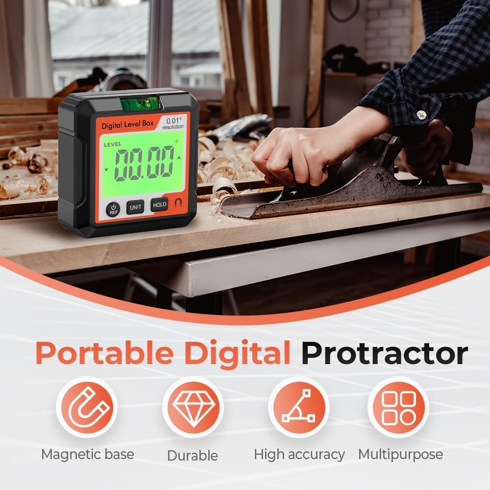 0-90° Digital Angle Finder Level Magnetic Electronic Gauge Inclinometer Protractor Tool, Magnetic Digital Angle Finder Level Box for Woodworking Tablesaw Construction Protractors (Black white)
