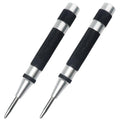 2 Pack Steel Automatic Center Punch with Adjustable Stroke - 5" (125mm) Length Spring Loaded Style, Knurled Steel Handle for Metal Wood Glass Plastic, Metal Marking Tool for Woodworking