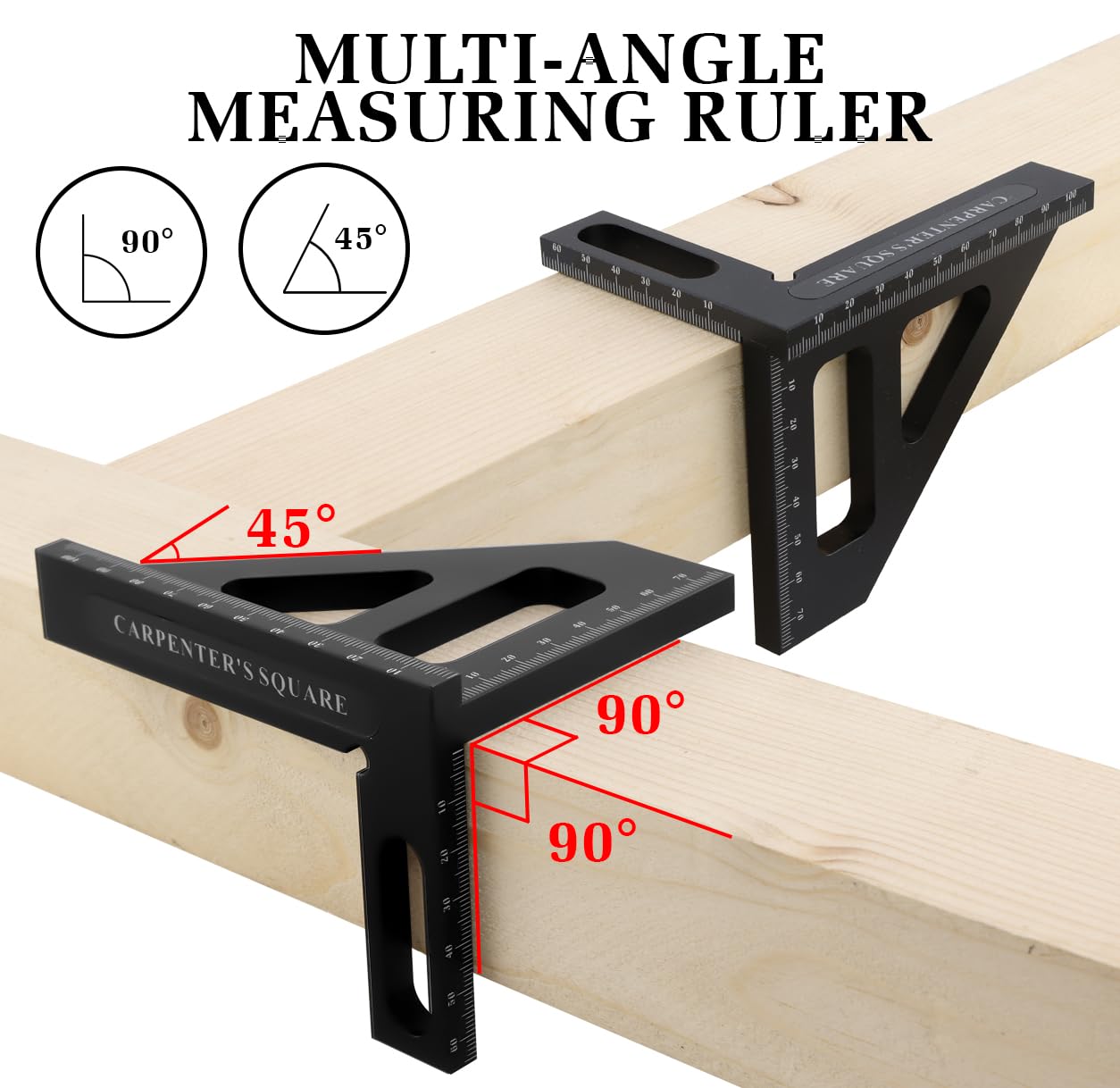 3D Multi-Angle Measuring Ruler 45/90 Degree,Carpenter Square, High-Precision Aluminum Alloy Woodworking Protractor,Drawing Line & Miter Triangle Ruler for Engineers, Carpenters, Craftsmen