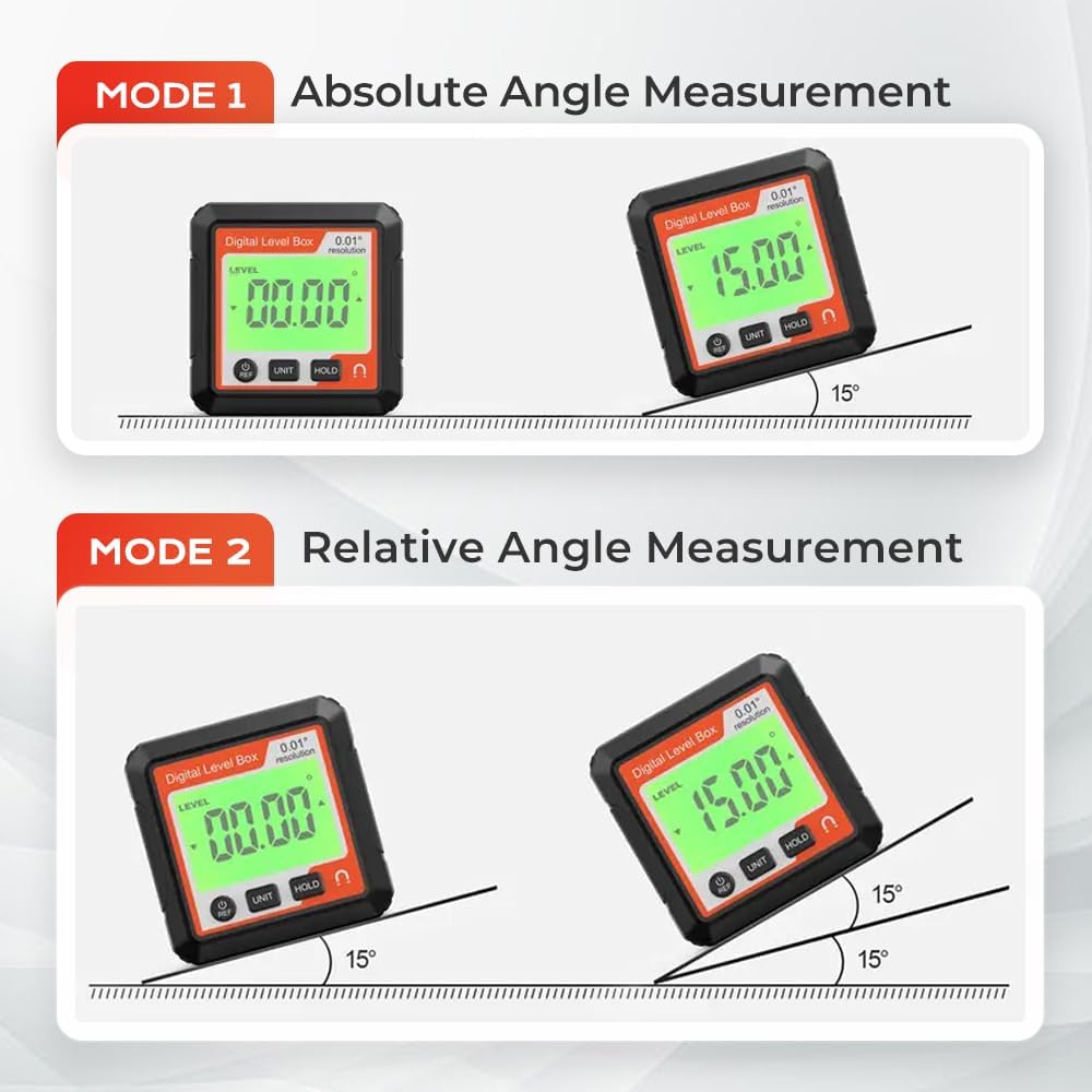 0-90° Digital Angle Finder Level Magnetic Electronic Gauge Inclinometer Protractor Tool, Magnetic Digital Angle Finder Level Box for Woodworking Tablesaw Construction Protractors (Black white)