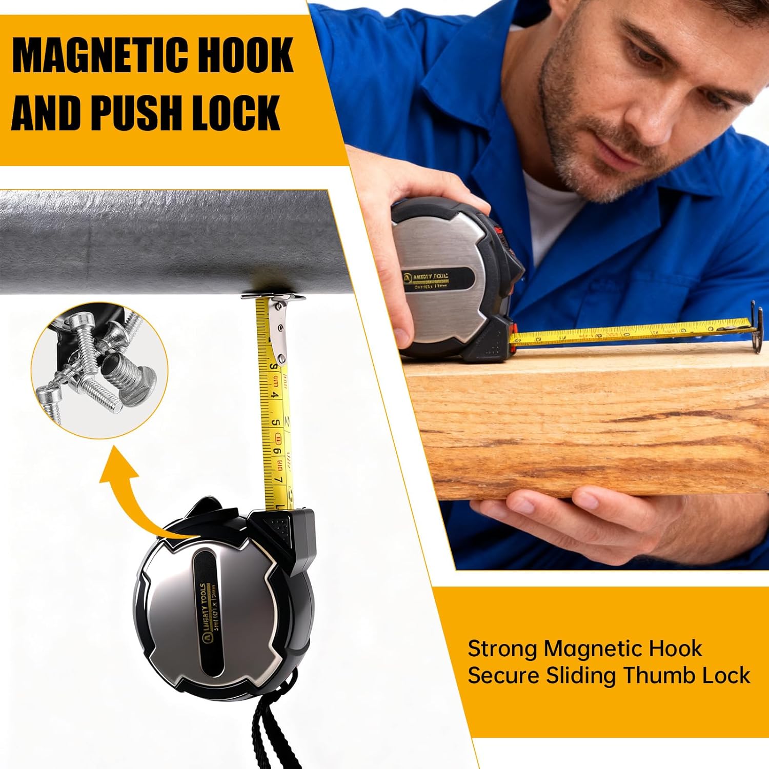 10FT Tape Measure, Small Retractable Measuring Tape, Mini Tape Measure with Metric/Inch, Dual Sided, Magnetic Hooks, Rubber + Stainless Steel Case, for Home, Construction & DIY (10ft)