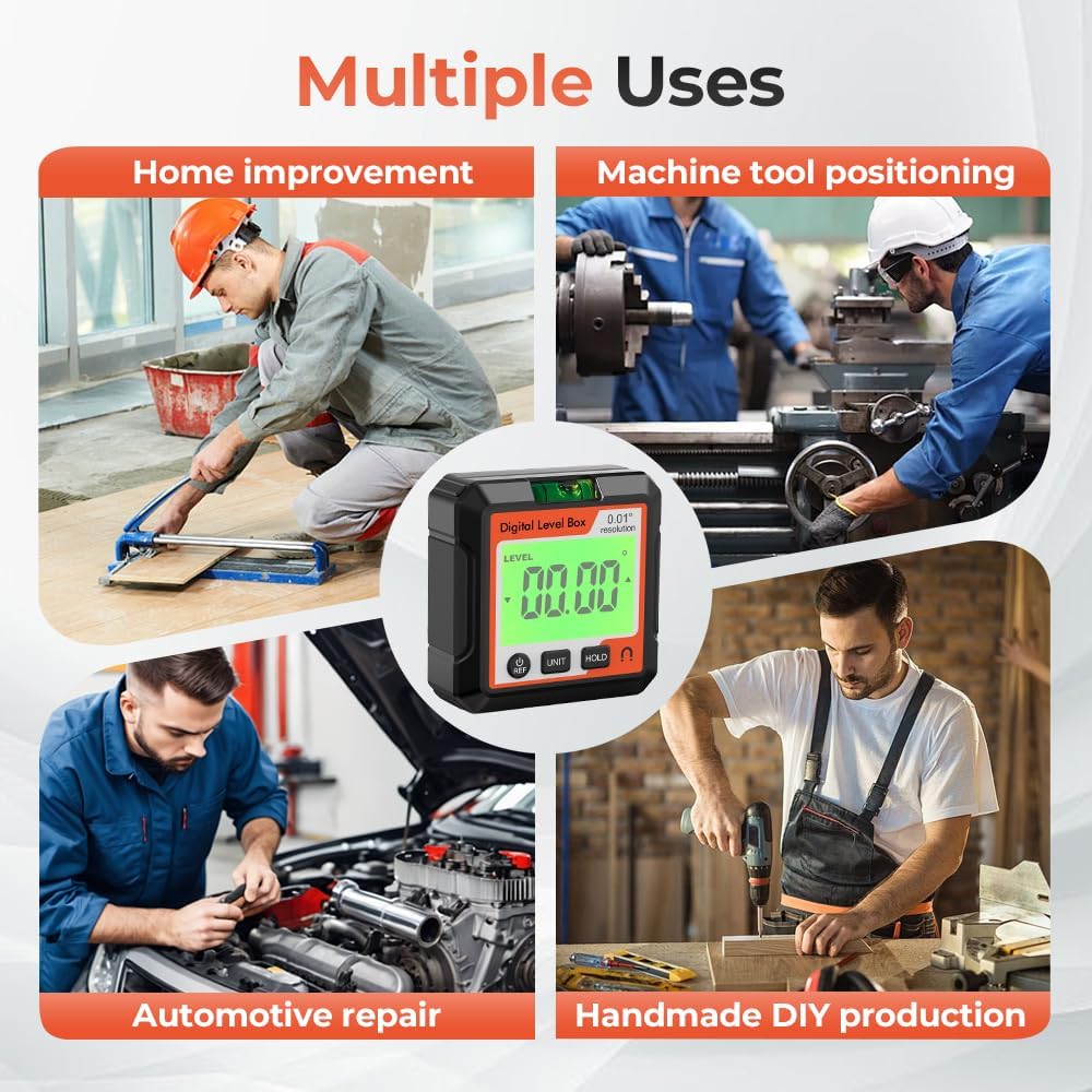 0-90° Digital Angle Finder Level Magnetic Electronic Gauge Inclinometer Protractor Tool, Magnetic Digital Angle Finder Level Box for Woodworking Tablesaw Construction Protractors (Black white)