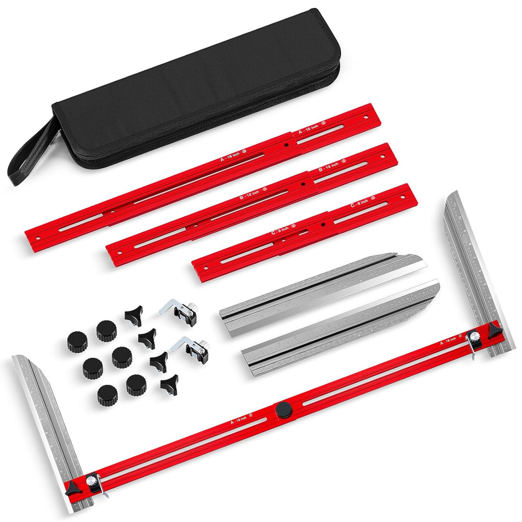 Stair Tread Template Tool, 9-67" Adjustable Length Stair Tread Gauge Measuring Tool jig with Edge-Fixed Knob