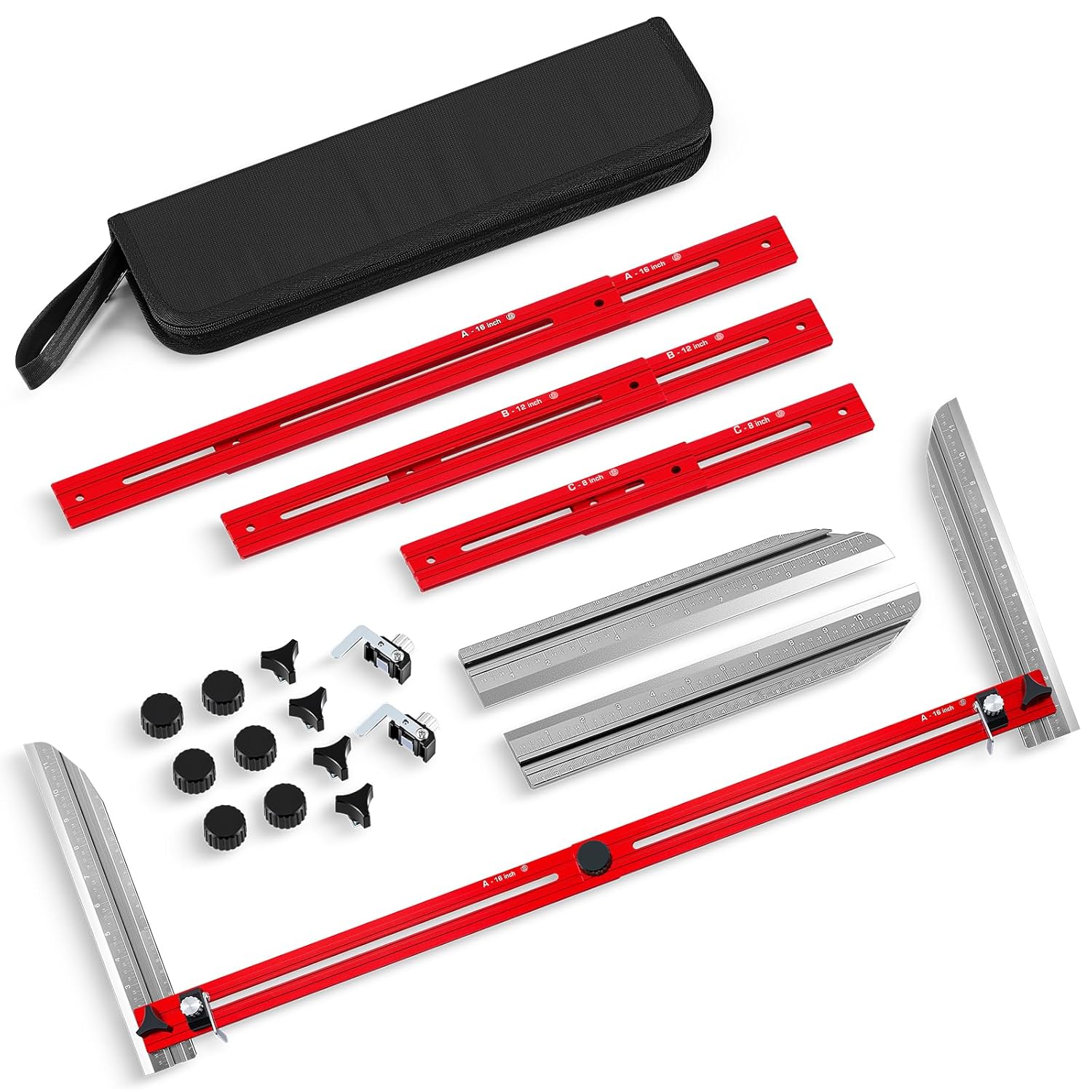 Stair Tread Template Tool, 9-67" Adjustable Length Stair Tread Gauge Measuring Tool jig with Edge-Fixed Knob