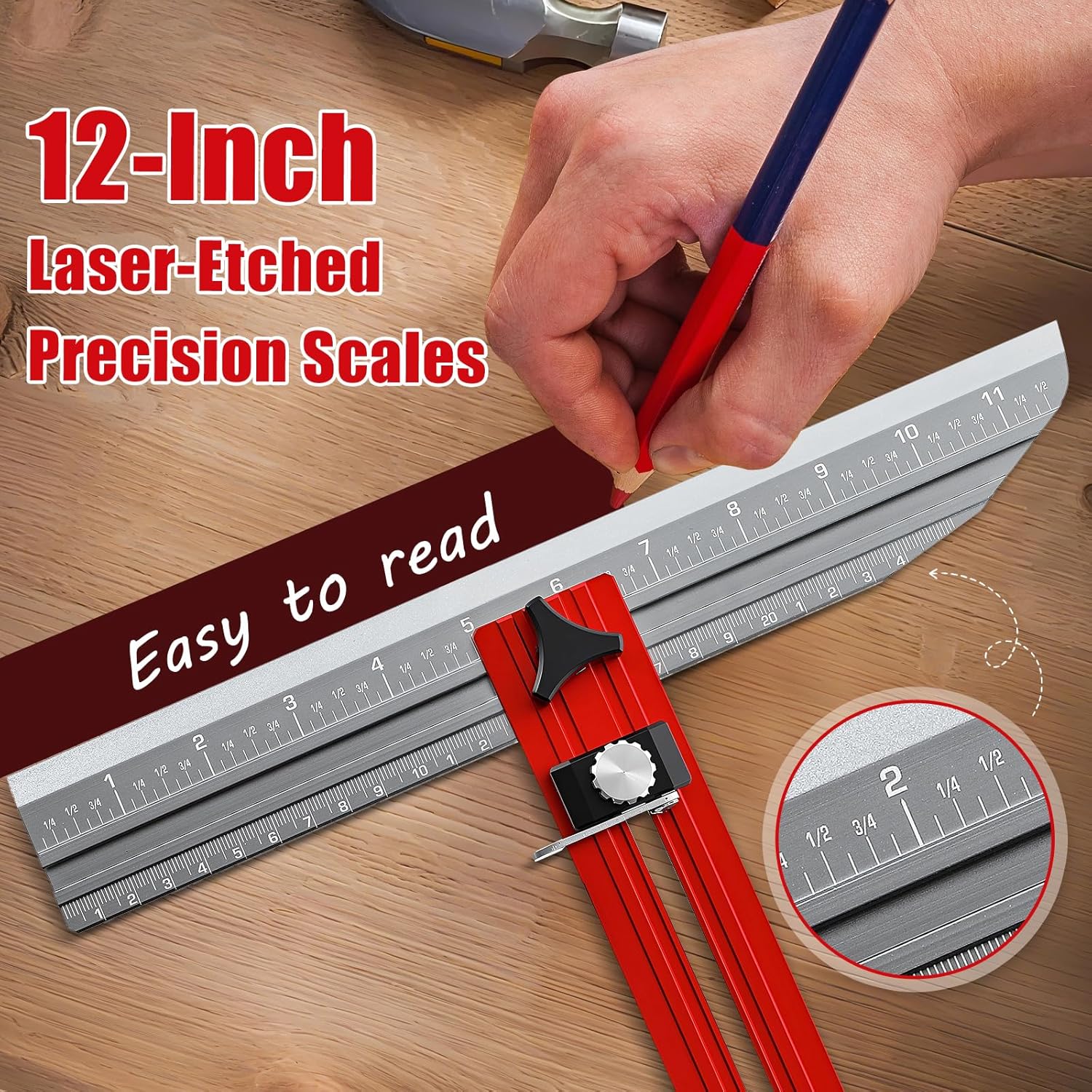 Stair Tread Template Tool, 9-67" Adjustable Length Stair Tread Gauge Measuring Tool jig with Edge-Fixed Knob