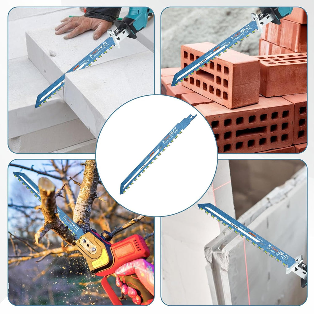 10 Inch Masonry Reciprocating Saw Blades Concrete Saw Blade Alloy Demolition Masonry Blade Universal Brick Cutting Recip Saws Blades for Cutting Aerated Concrete Hollow Brick and Cement